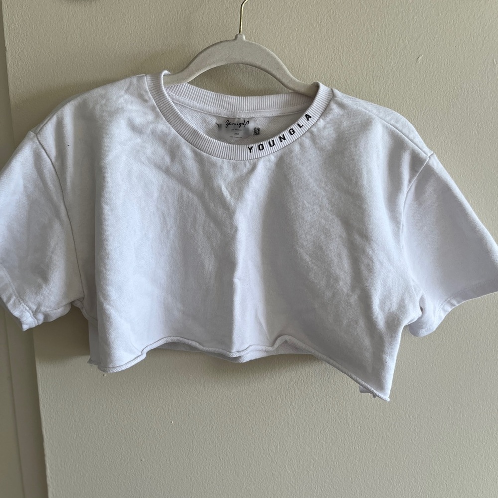 YoungLA White Logo Crop Top T-Shirt